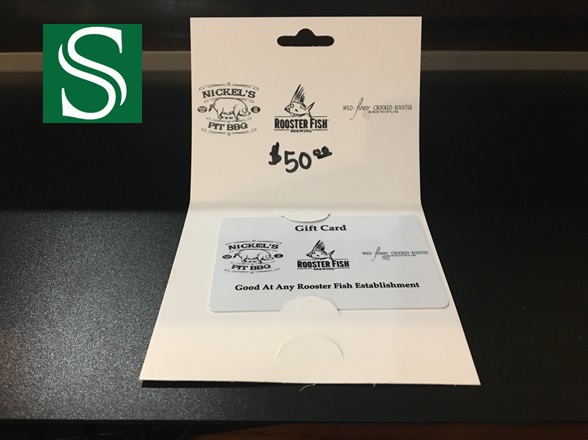 A $50 gift card that we gave away to a lucky client. Photo of a raffle prize given away by Sidle Insurance